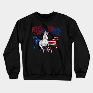 American Flag Firework Horse Happy 4th Of July Crewneck Sweatshirt